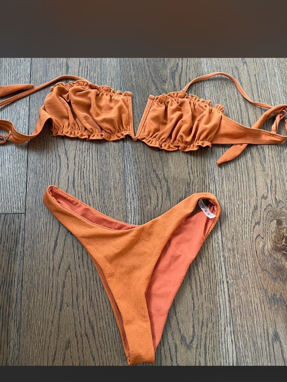 SHEIN Orange Ruched Bandeau Bikini Set